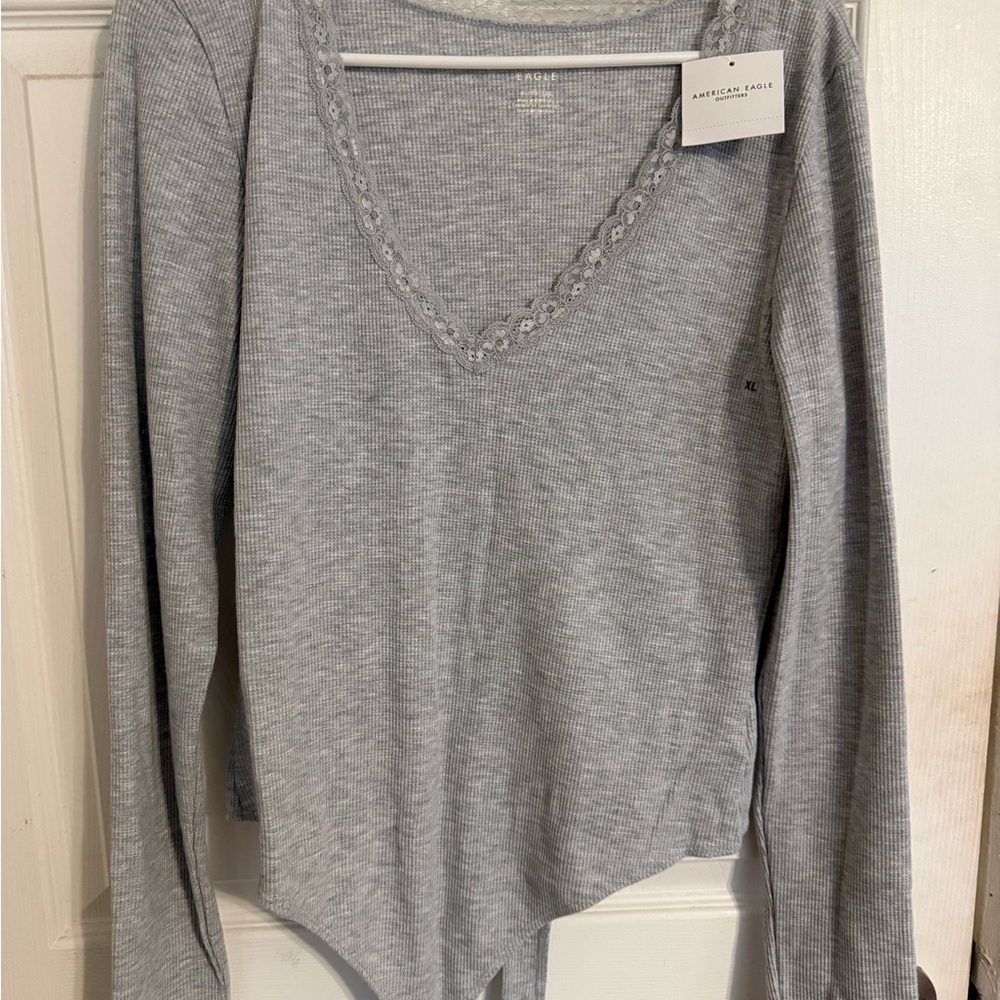 American Eagle Gray Long Sleeve Bodysuit